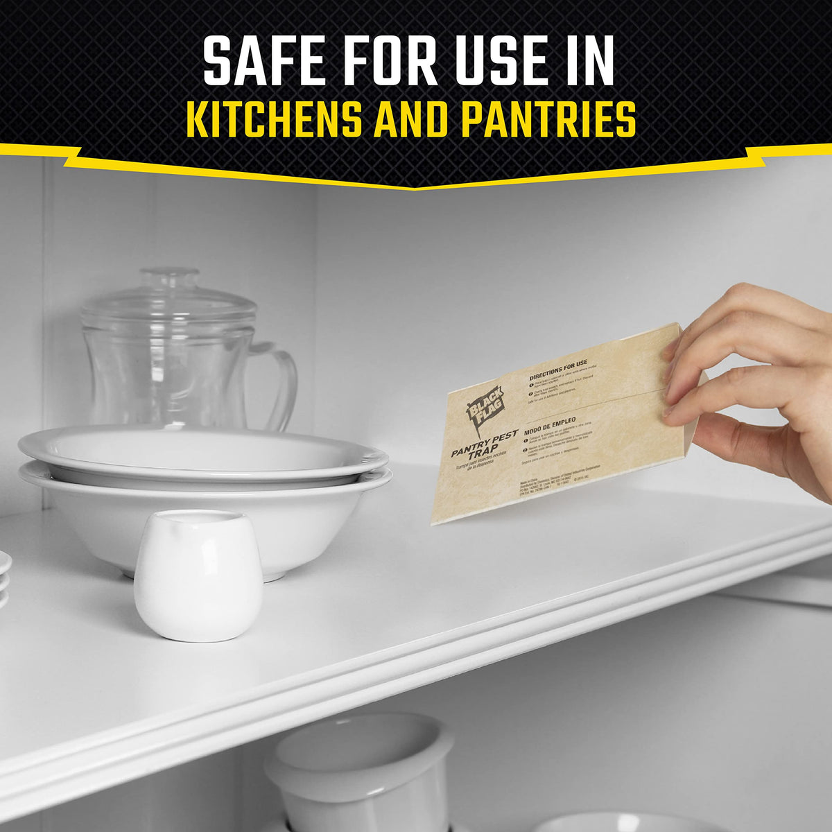 Black Flag pantry pest trap placed in pantry corner protects dried goods.