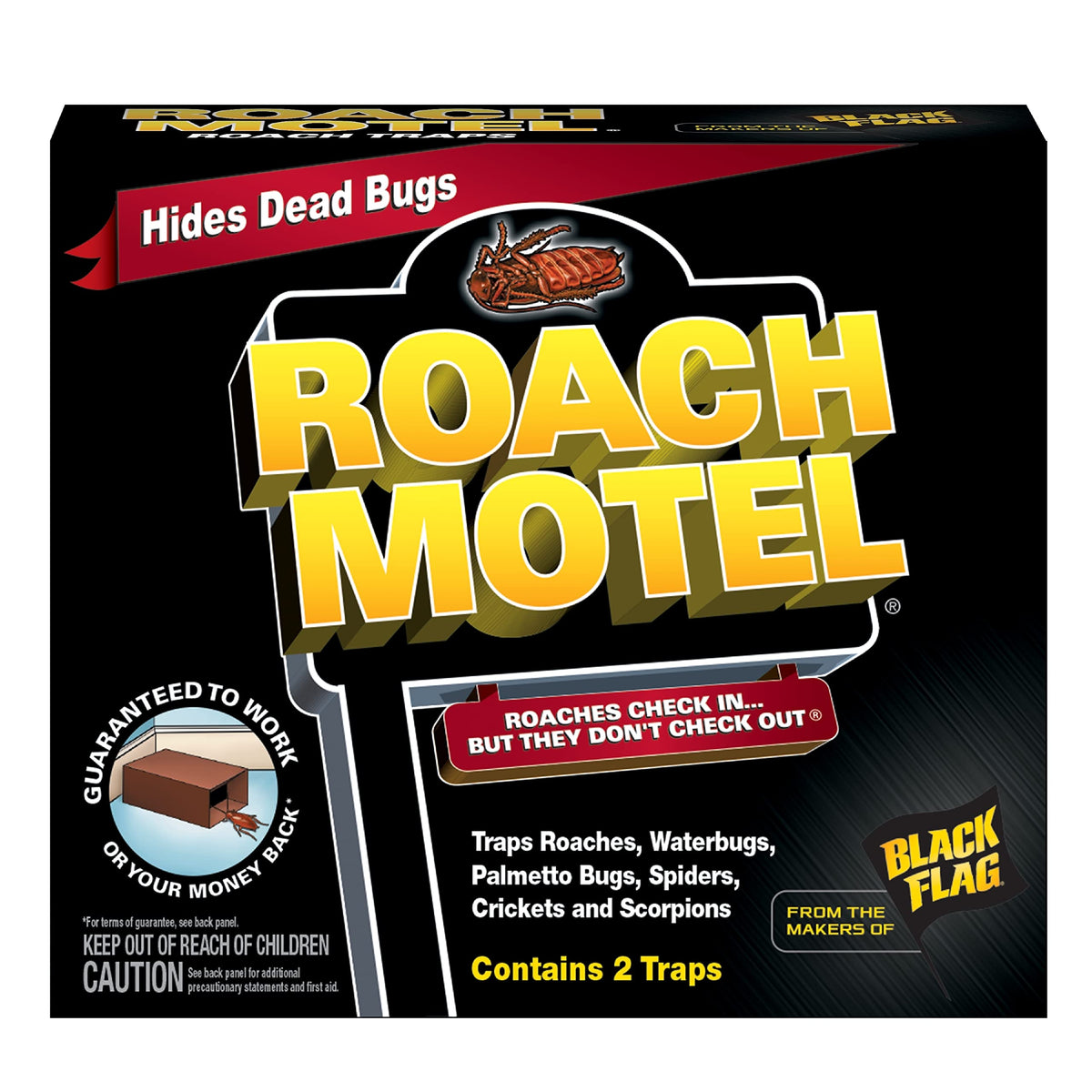 Black Flag Roach Motel trap front view shows adhesive entry catching roaches