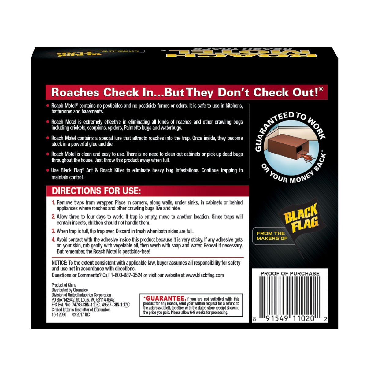 Black Flag Roach Motel traps in use in a corner demonstrates placement