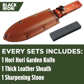 Black Iron Hori Hori depth measurements aid precise planting.