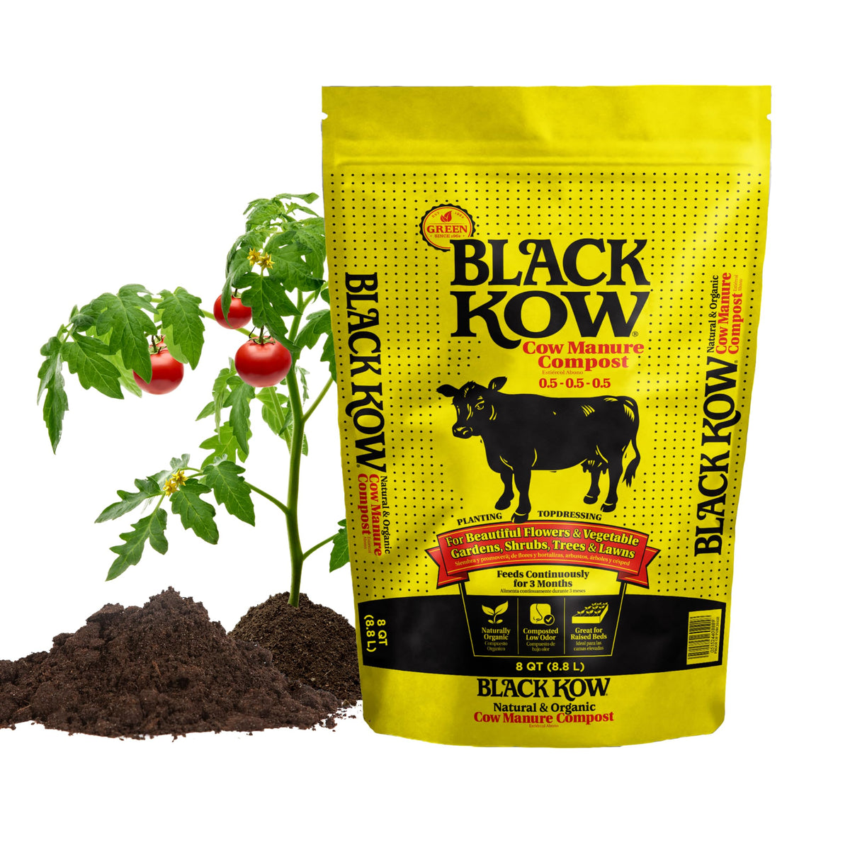 Black Kow raised bed application nourishes plants gradually with organic matter.