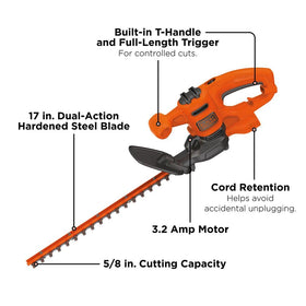 Full-length trigger allows steady operation on BLACK+DECKER hedge trimmer