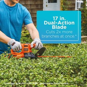 BLACK+DECKER hedge trimmer dual-action blade reduces vibration for comfortable trimming