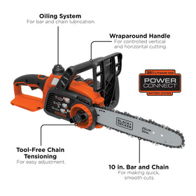 BLACK+DECKER LCS1020 bar-and-chain demonstrates smooth cutting performance for small limbs.