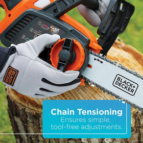 BLACK+DECKER LCS1020 oiling-system maintains bar lubrication for reliable cuts.