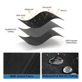 Blackhoso 600D oxford fabric grill cover shields Char-Broil from sun and debris.