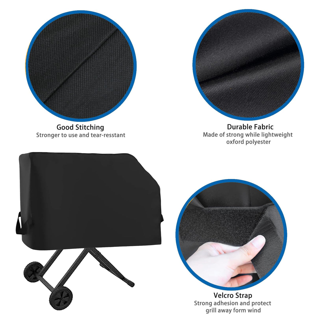 Blackhoso 600D fabric provides waterproof protection for the grill.