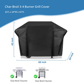 Blackhoso waterproof grill cover on a Char-Broil 3-4 burner model.