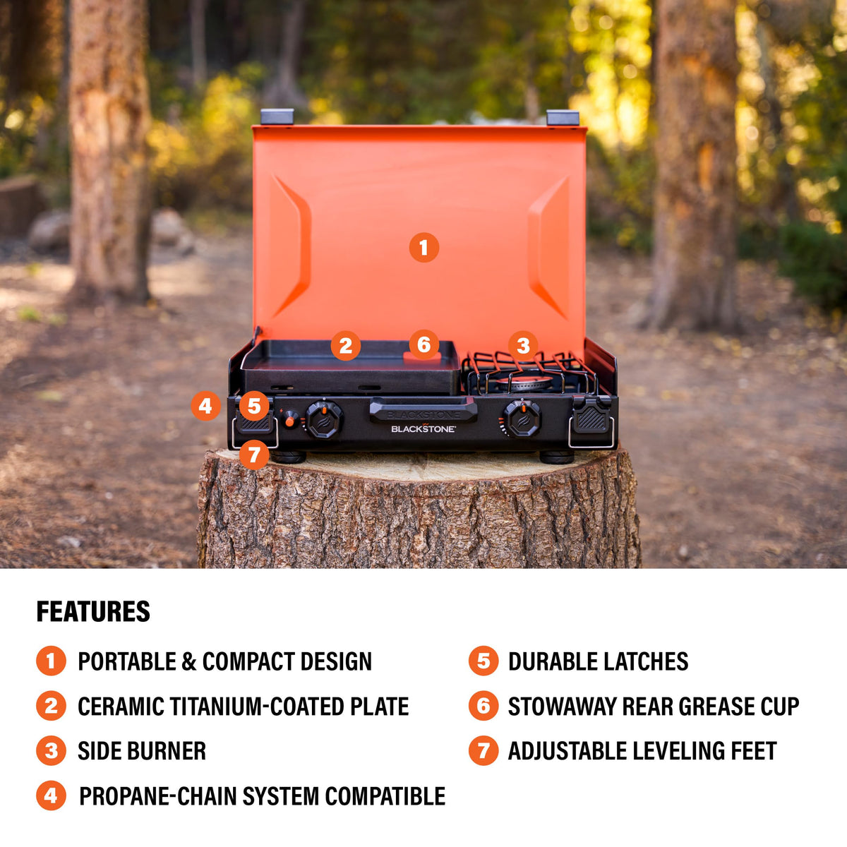 Blackstone 2364 leveling feet ensure even cooking on uneven ground