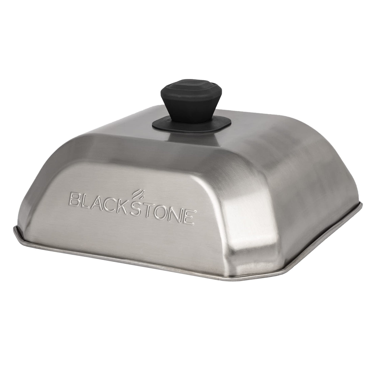 Blackstone 5555 basting cover top view traps steam to tenderize vegetables.