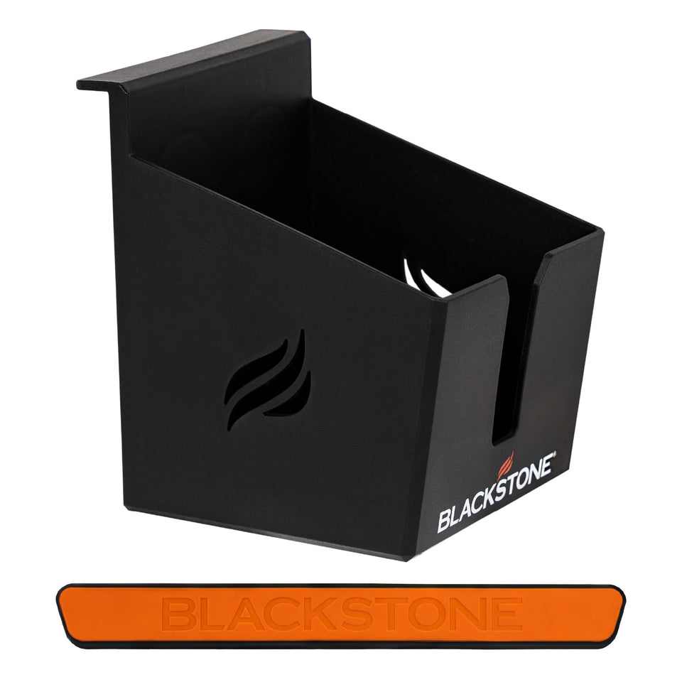 BLACKSTONE 5609 magnetic beverage holder attached to a griddle keeps drinks within easy reach.