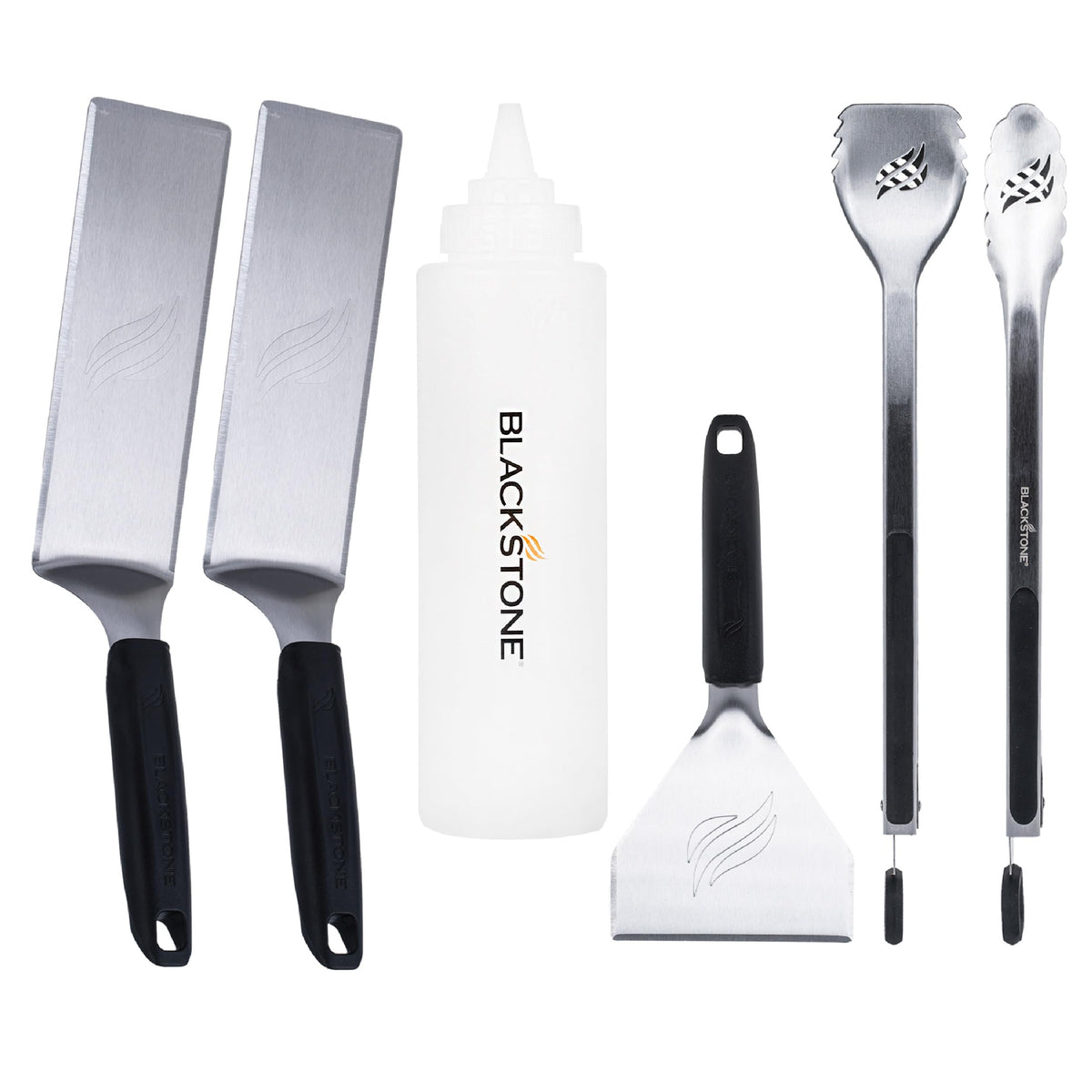 Blackstone griddle tool kit close-up with rust resistant stainless steel