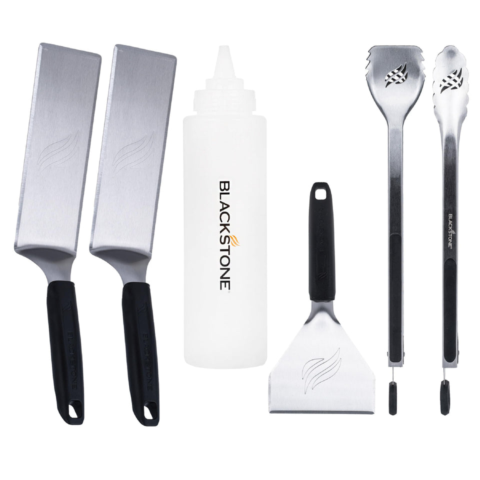 Blackstone griddle tool kit close-up with rust resistant stainless steel