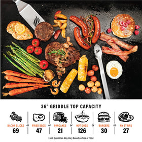 Blackstone Omnivore griddle side shelves extended for extra prep and serving space.