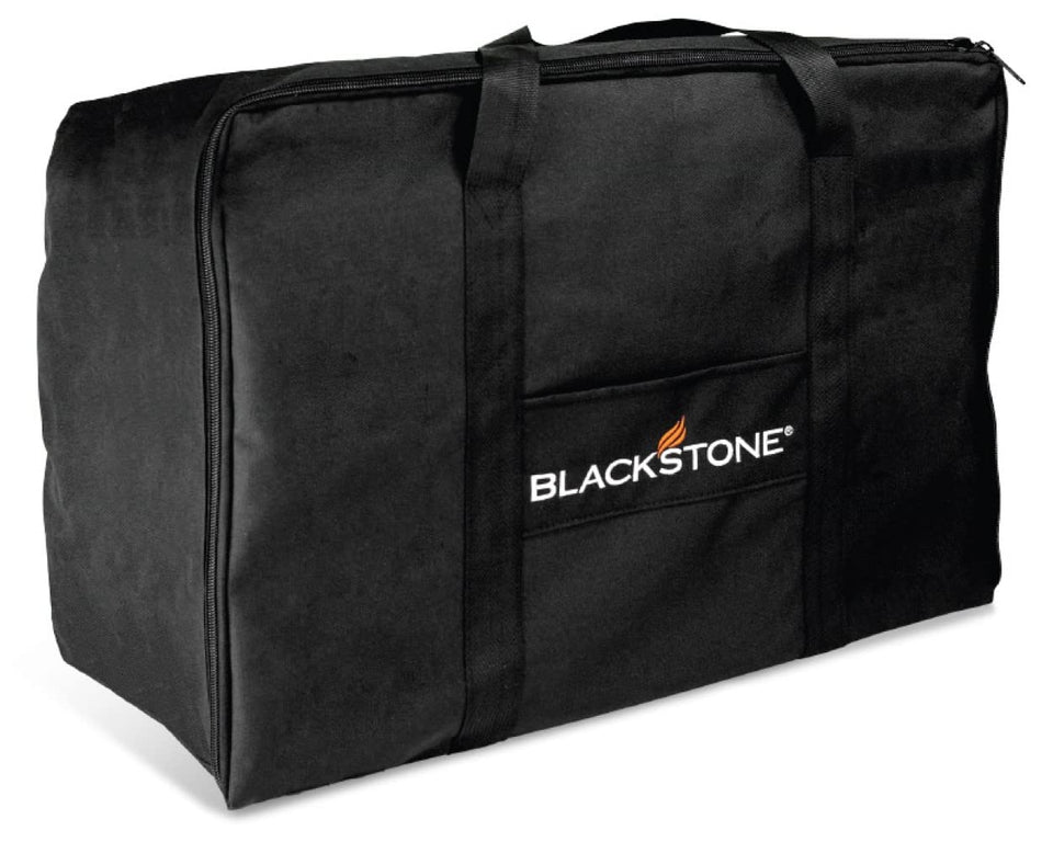 BLACKSTONE table top griddle carry bag closed shows snug weather-resistant protection for travel.