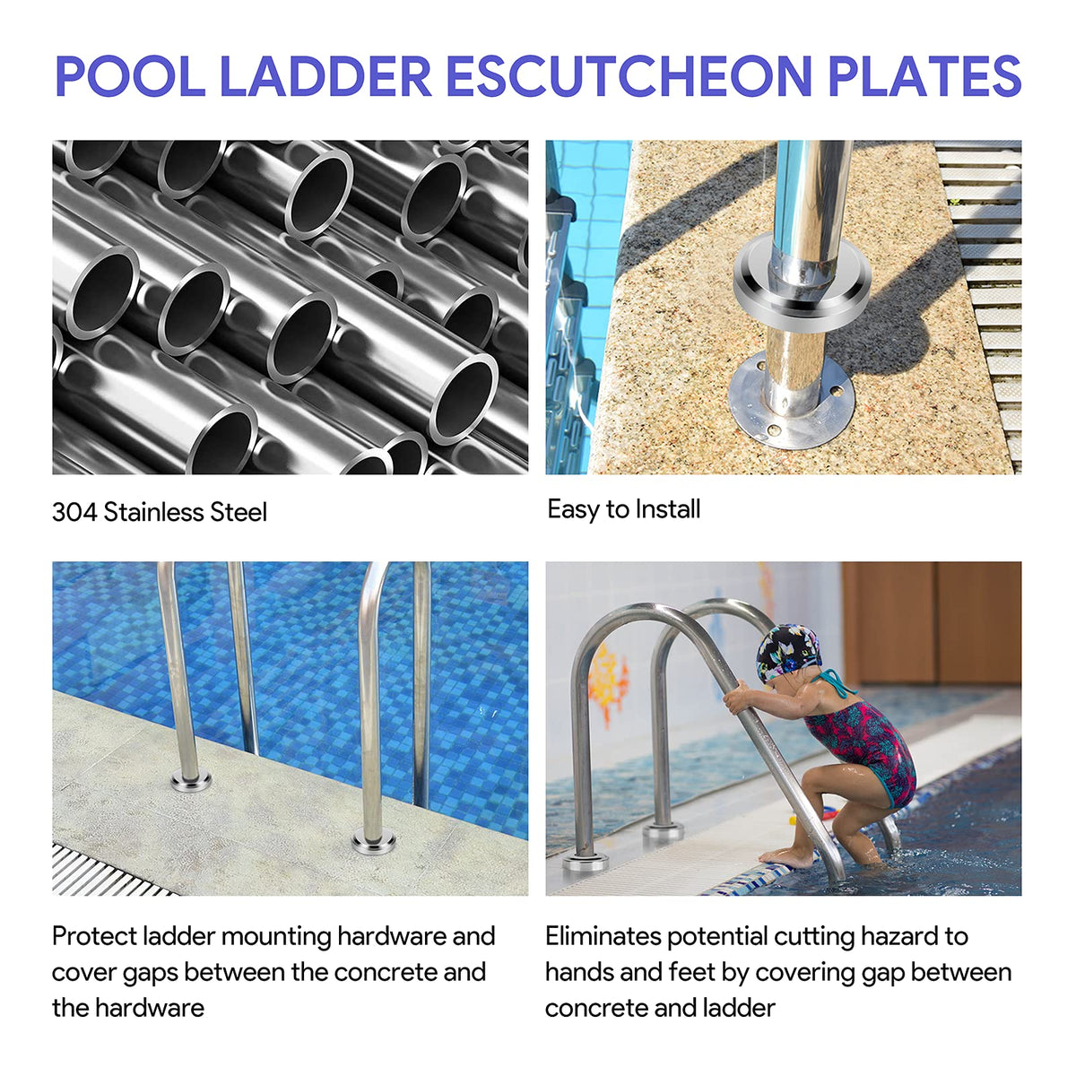 Stainless steel construction with UV-resistant coating resists sun and splash for pools.