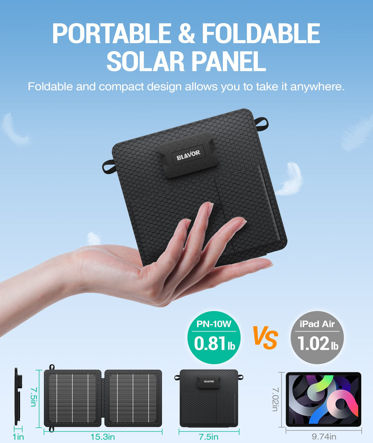 BLAVOR 10W solar panel open setup ready for outdoor charging.