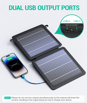 BLAVOR 10W charger with USB A and USB C outputs for multiple devices outdoors.