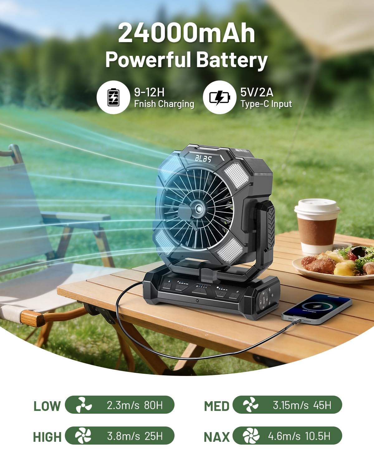 BLBS misting fan 300ml tank reduces refills during trips