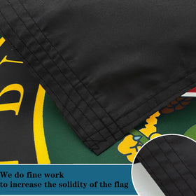 Bleshope flag close-up highlighting detailed gold crest embroidery.