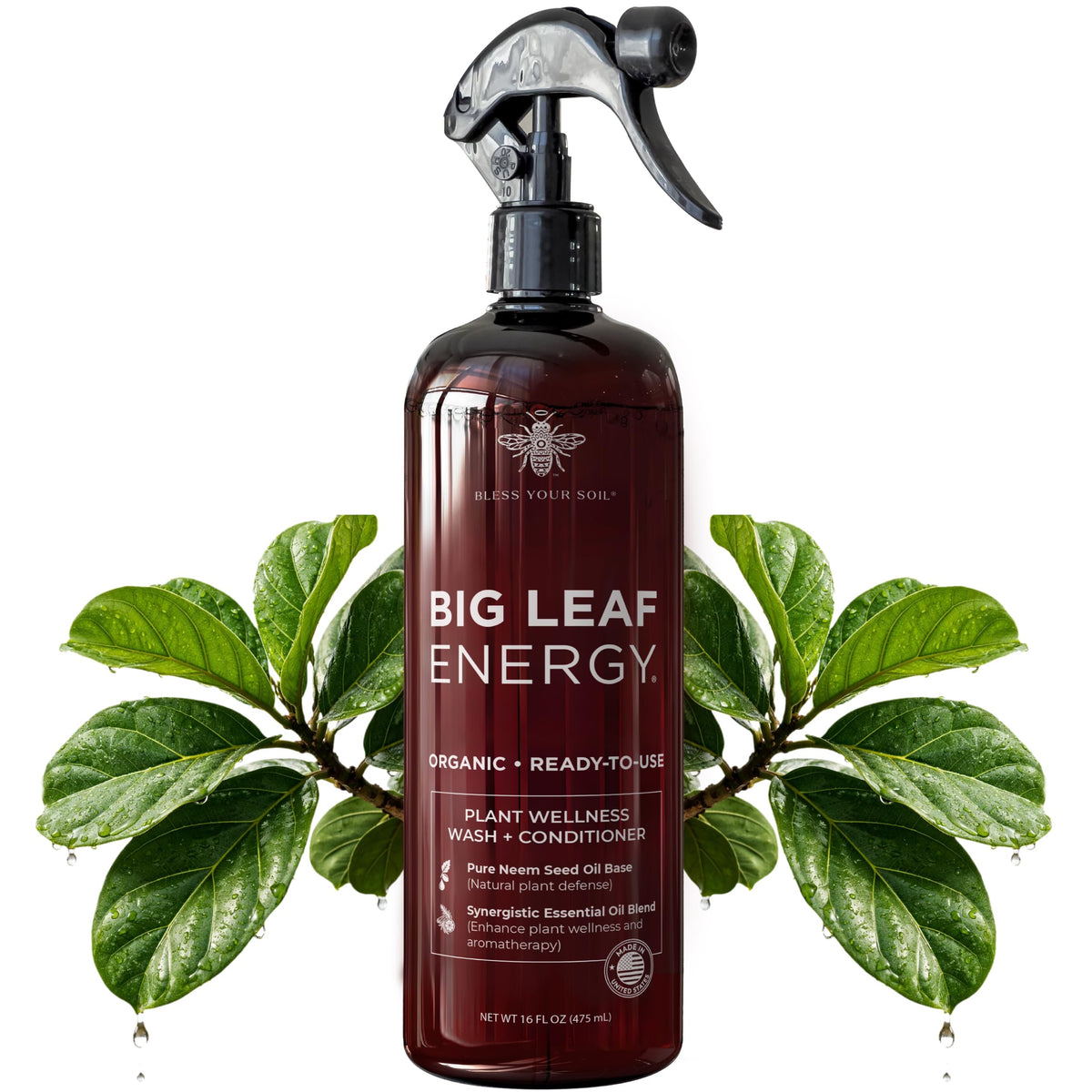 Bless Your Soil Neem Oil Spray bottle pour with essential oils for healthier leaves.