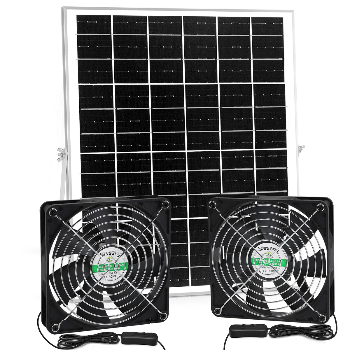 Blessny 5.5-inch solar dual fans for exterior installation improve outdoor air circulation.