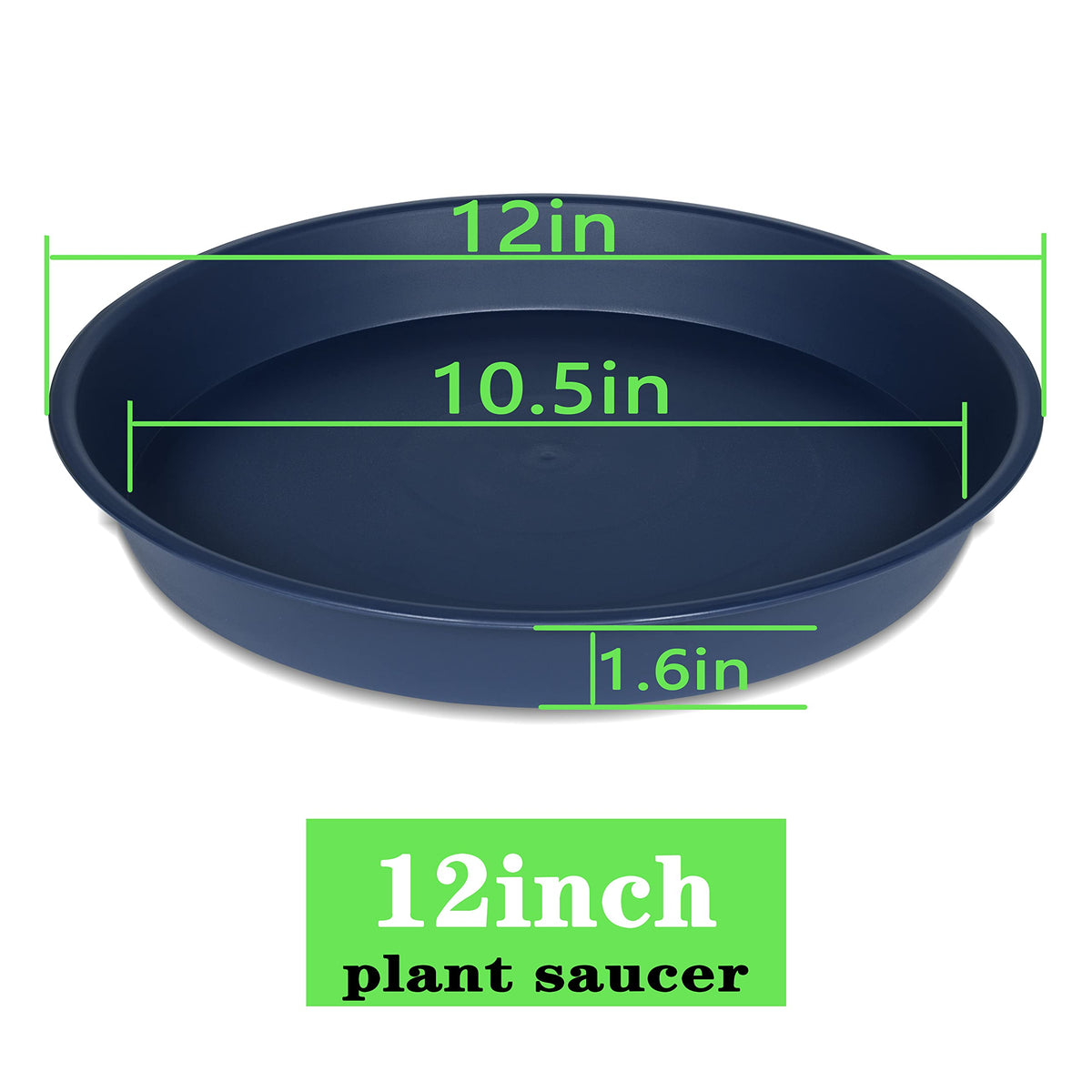 Bleuhome blue 12 inch plant saucer side view emphasizes durability for indoor planters