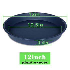 Bleuhome blue 12 inch plant saucer side view emphasizes durability for indoor planters