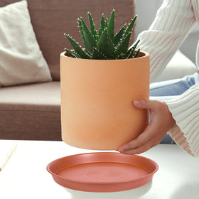 Bleuhome dark-brown 6inch saucer on pot — discreet color matching.