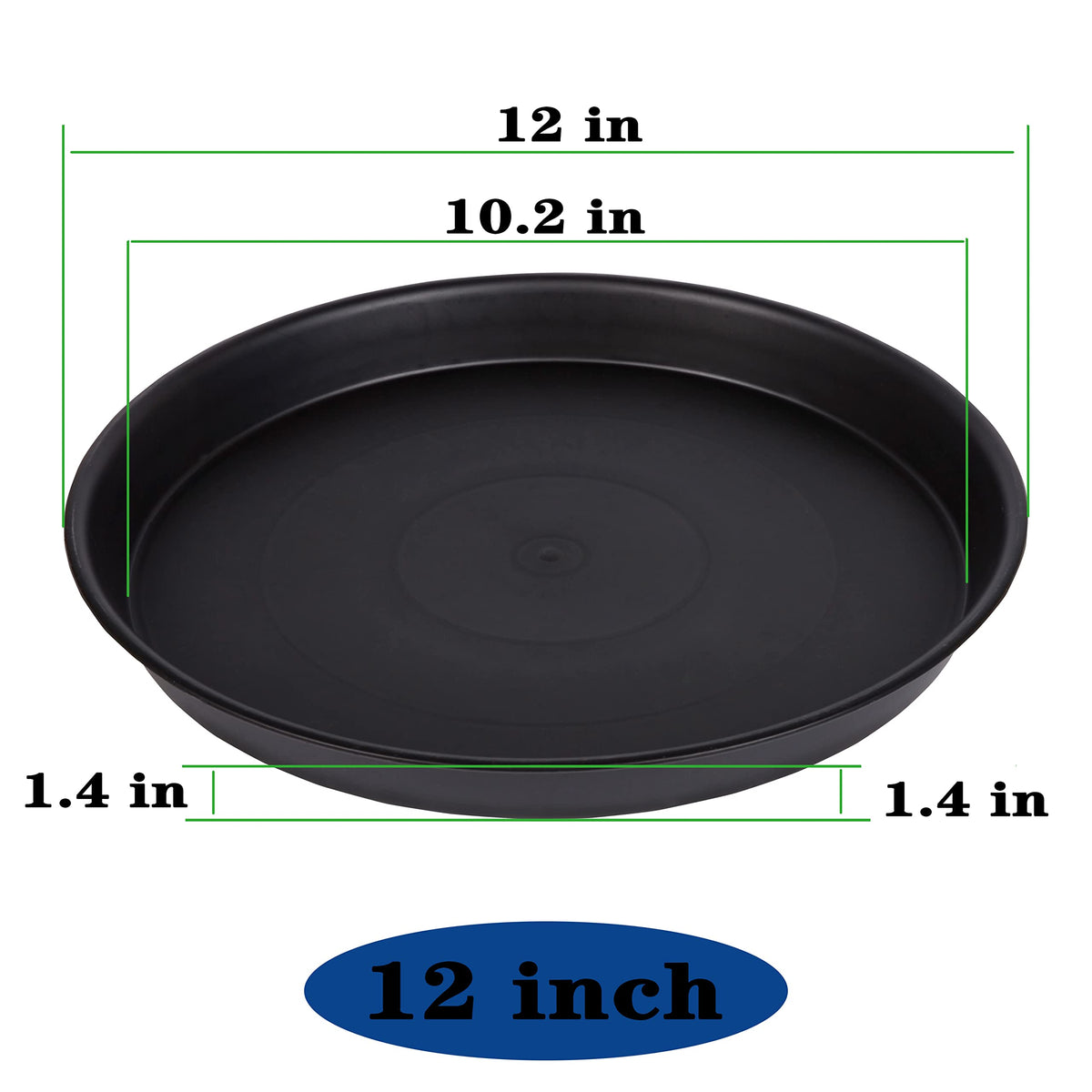 Bleuhome 12-inch black plant saucer, 2-pack, catches pot overflow.