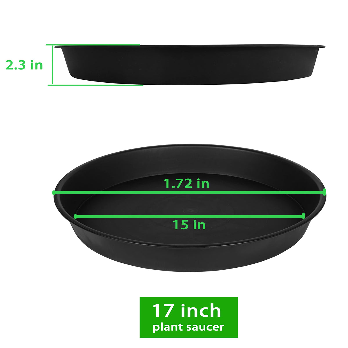 Bleuhome 17-inch plant saucer side view shows sturdy, durable plastic for long-lasting use.