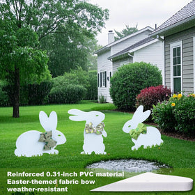 Blevla Easter Bunny yard sign set with stakes, ready to install quickly.