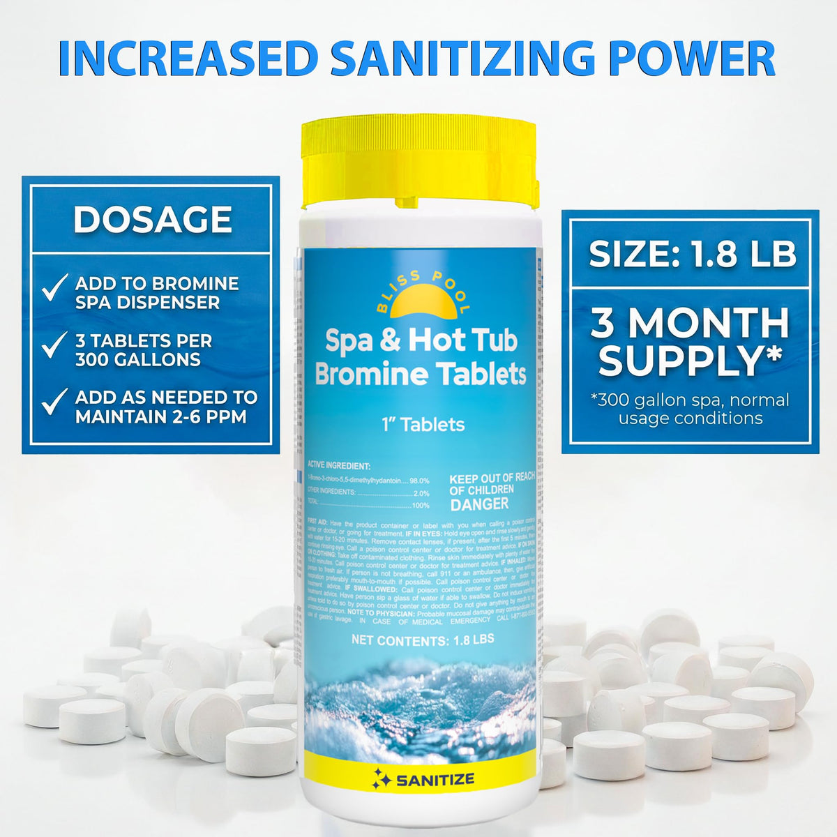 Bliss Spa bromine tabs in a floater delivering consistent sanitization.