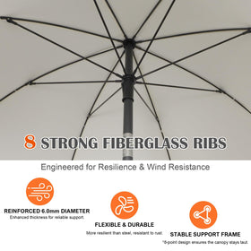 Blissun fiberglass ribs offer flexible strength and wind resistance for outdoor use.