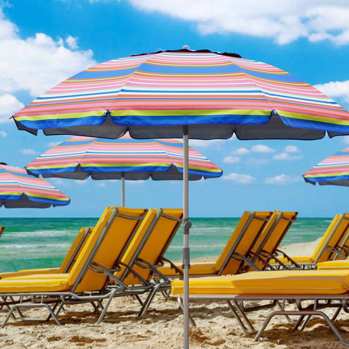 Blissun eight fiberglass ribs reinforce wind resistance and longevity