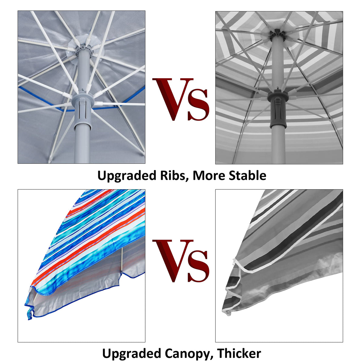 Blissun fiberglass ribs resist wind and keep the canopy taut.