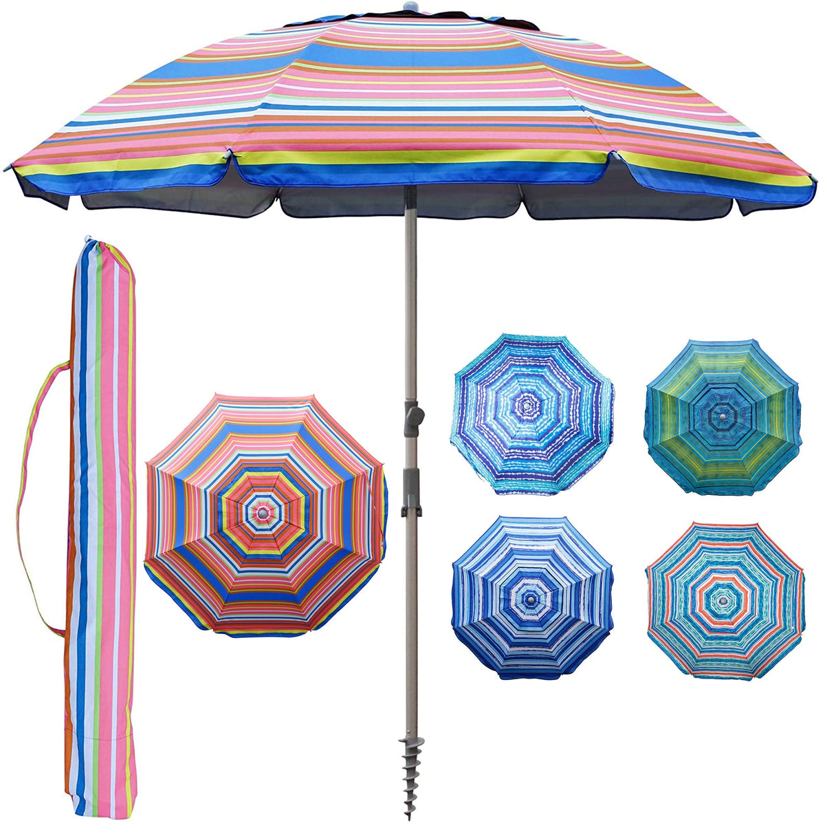 Blissun 7.2' beach umbrella with sand anchor for stable shade on windy days