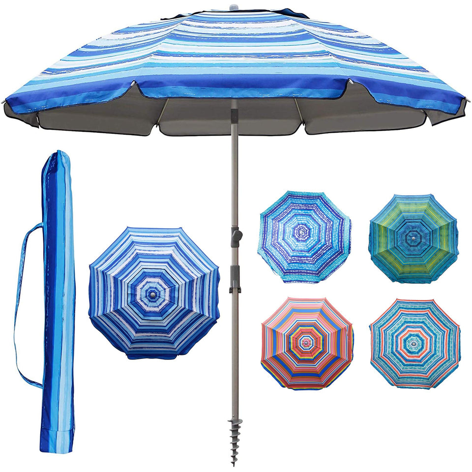 Blissun 7.2' umbrella with sand anchor keeps shade steady on windy beaches.