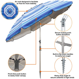 Blissun umbrella tilt-pole enables easy sun tracking and shade adjustment.