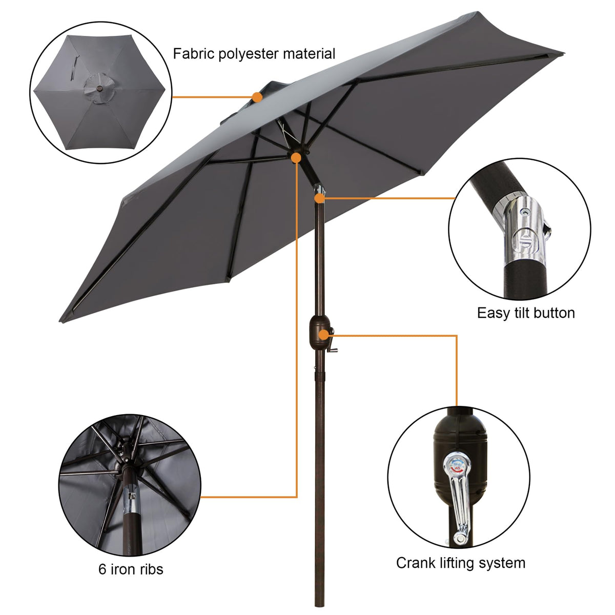 Blissun 7.5-foot umbrella crank tilt adjusts sun angles for comfort.