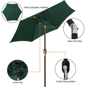 Blissun umbrella open with crank tilt showing easy shade adjustment for sun angles