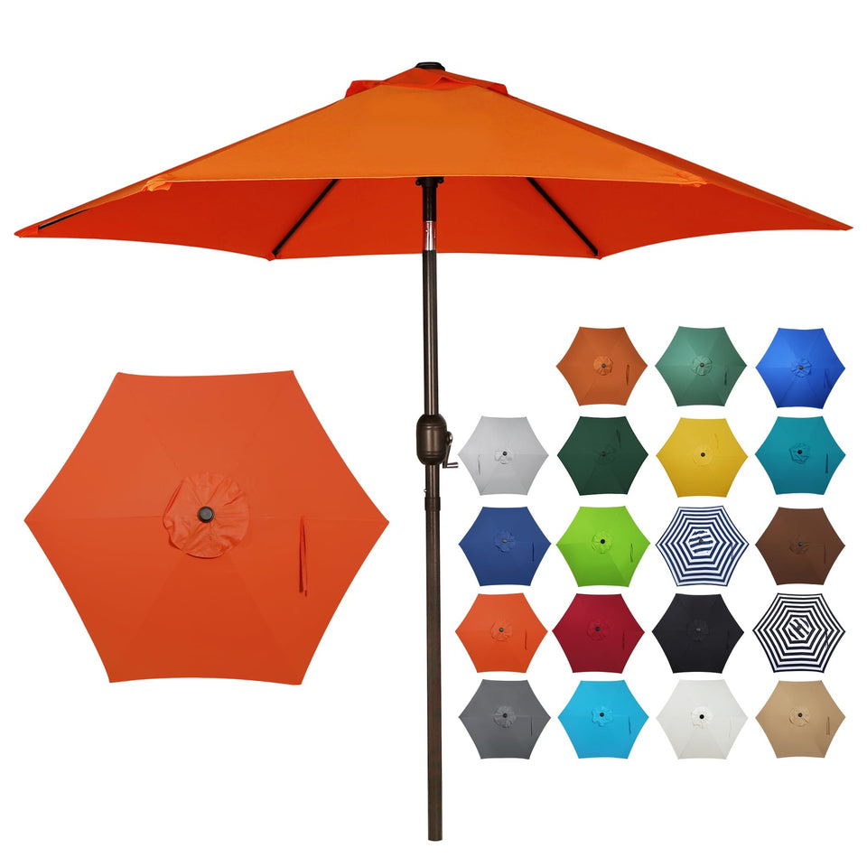 Blissun 7.5 ft patio umbrella open shading a round table.