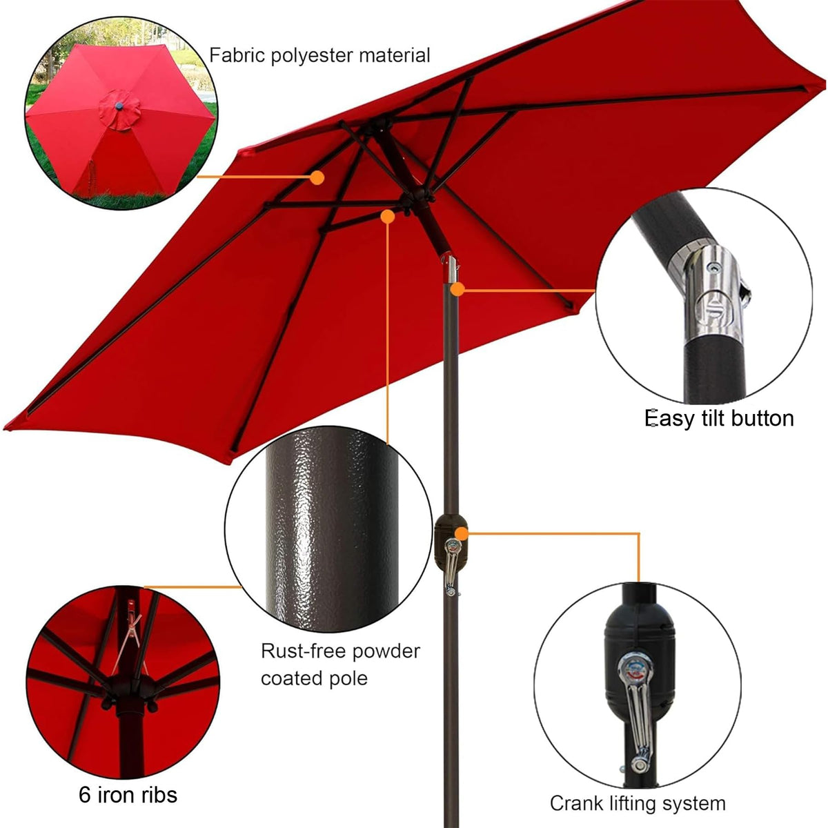 Blissun 7.5 ft umbrella side crank enables quick shade adjustments