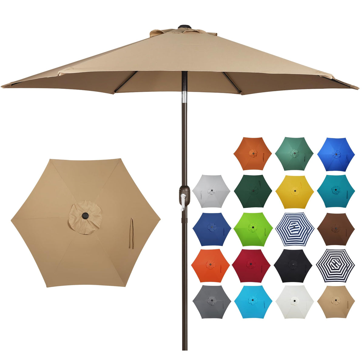 Blissun 7.5 ft patio umbrella tan canopy provides broad shade for outdoor seating