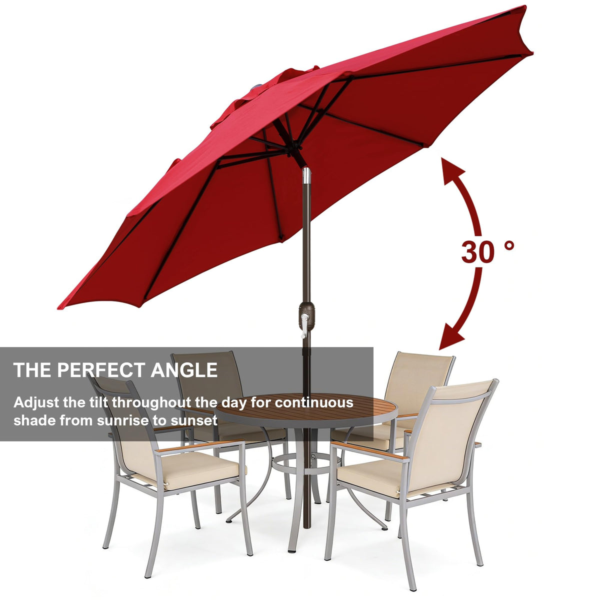 Blissun 9ft umbrella crank in action for effortless opening.