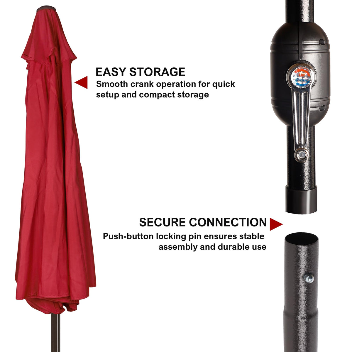 Blissun 9ft umbrella packs compact storage for easy setup.