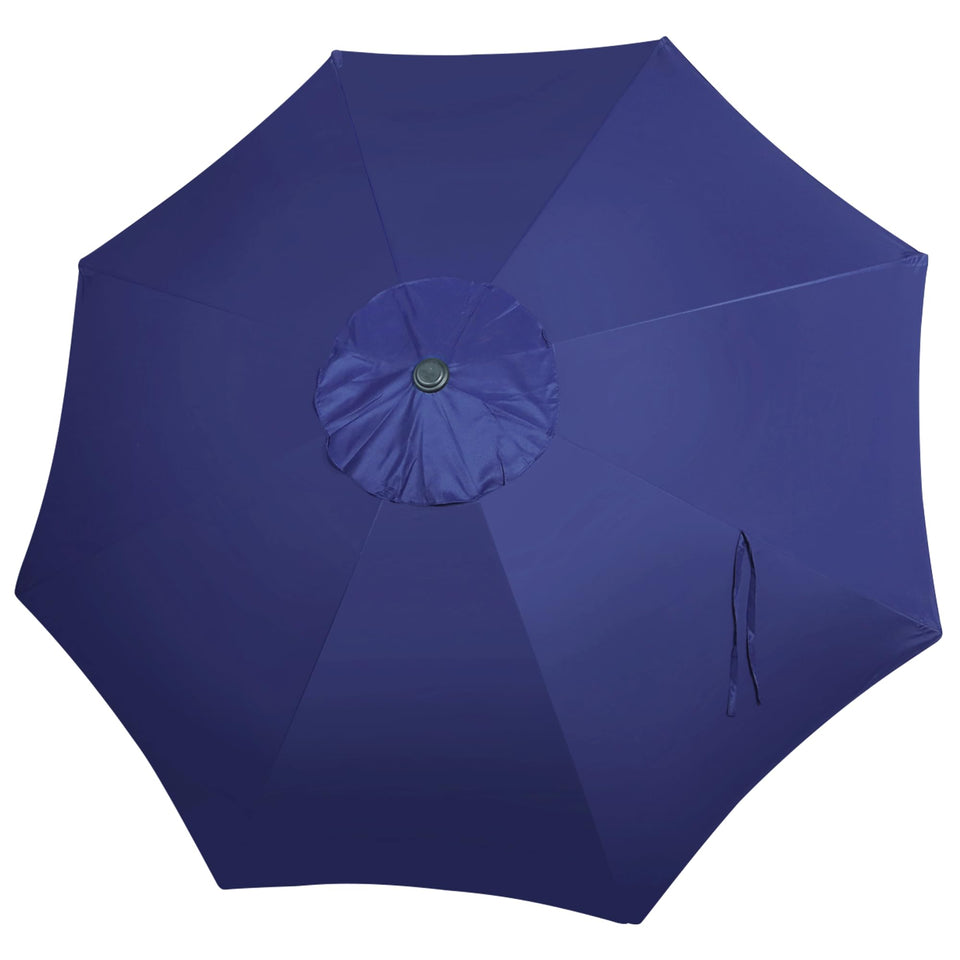 Blissun 9ft navy blue canopy on an outdoor umbrella for refreshed shade