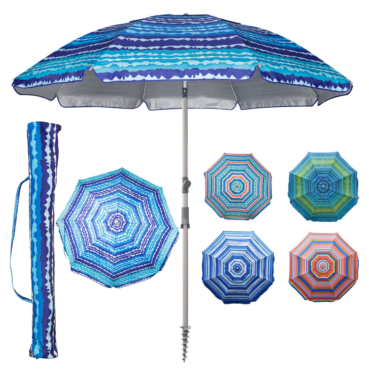 Blissun 7.2 ft beach umbrella with sand anchor keeps you steady on windy shores.