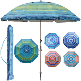 Blissun beach umbrella with sand anchor stabilizes shade on windy days