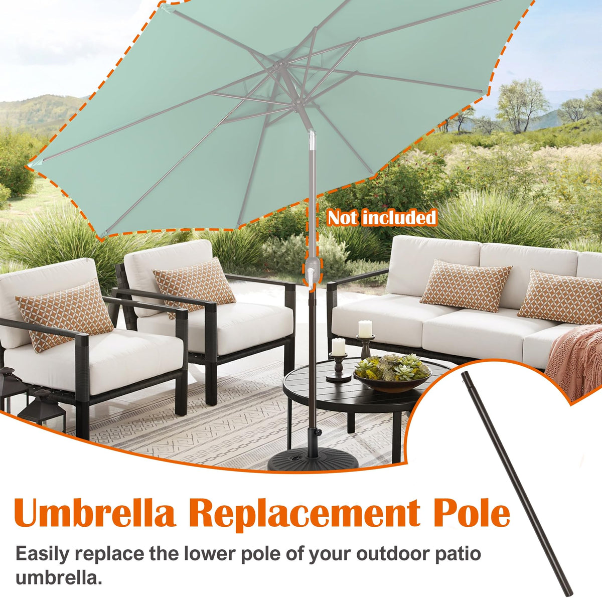 Exact fit Blissun umbrella pole designed for Blissun models.